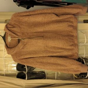 Dusty pink hooded fleece jacket